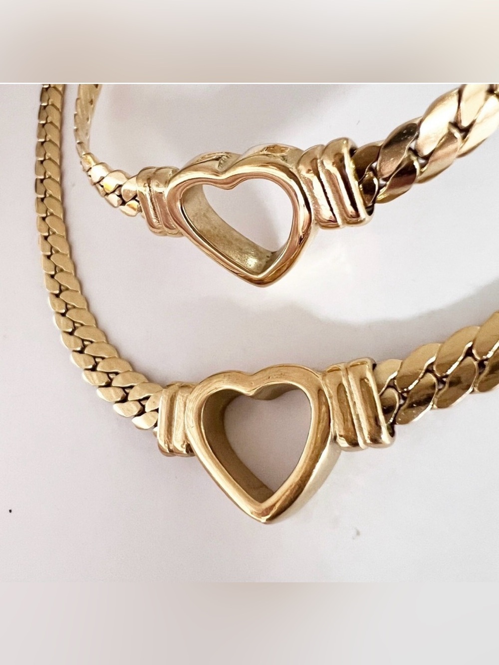 Gold Titanium & Stainless Steel Heart Snake Chunky Necklace Set Womens Jewelry - Picture 3 of 7